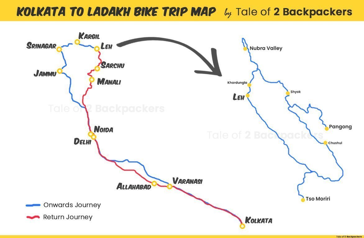 kolkata to ladakh bike trip distance
