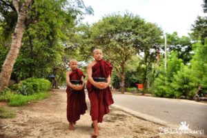 Young monks on the roads of Bagan in Myanmar