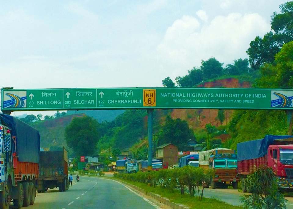 Meghlaya roads - the signpost showing the distance in our Meghalaya bike trip