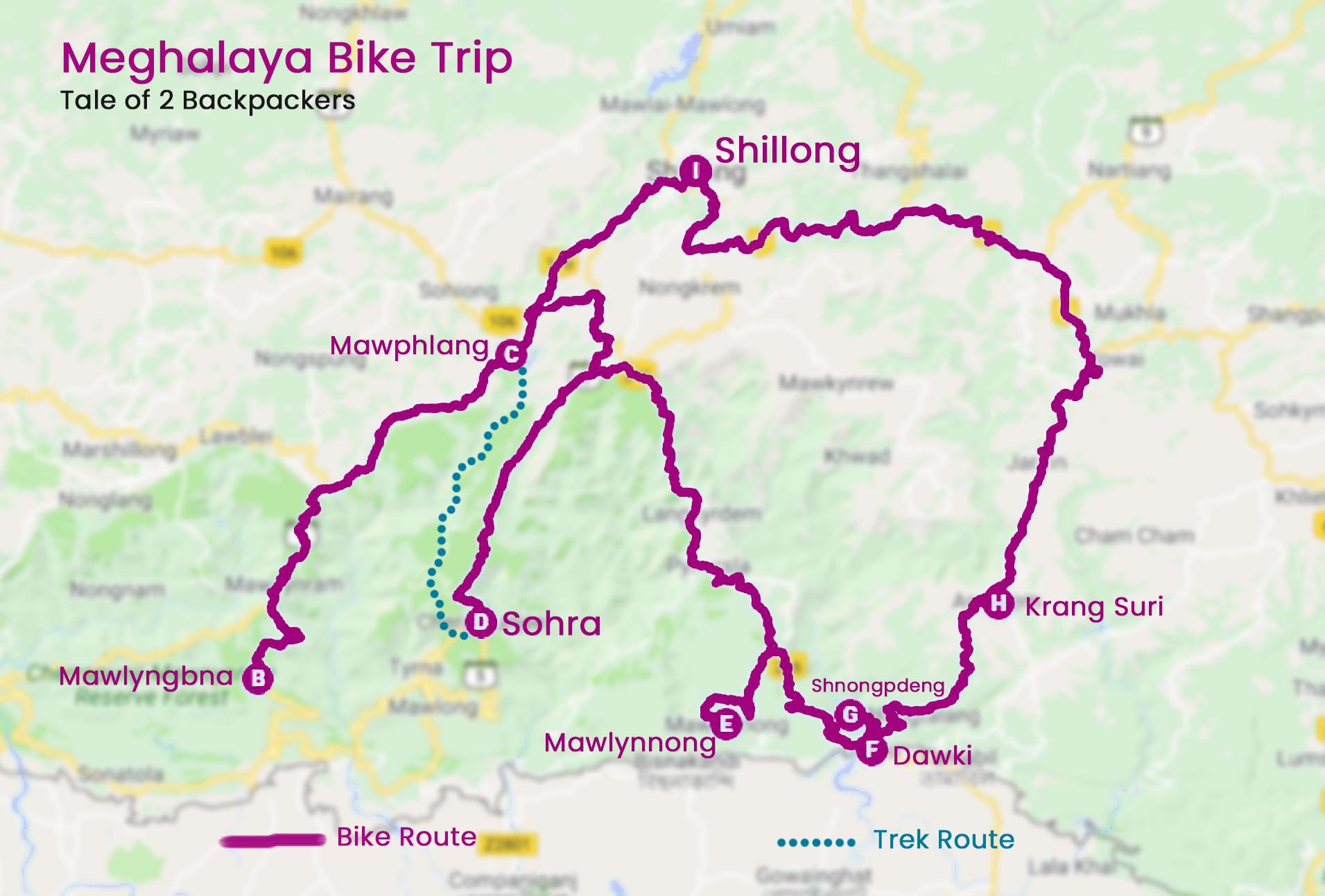 Meghalaya Bike trip Map _ Meghala trip map