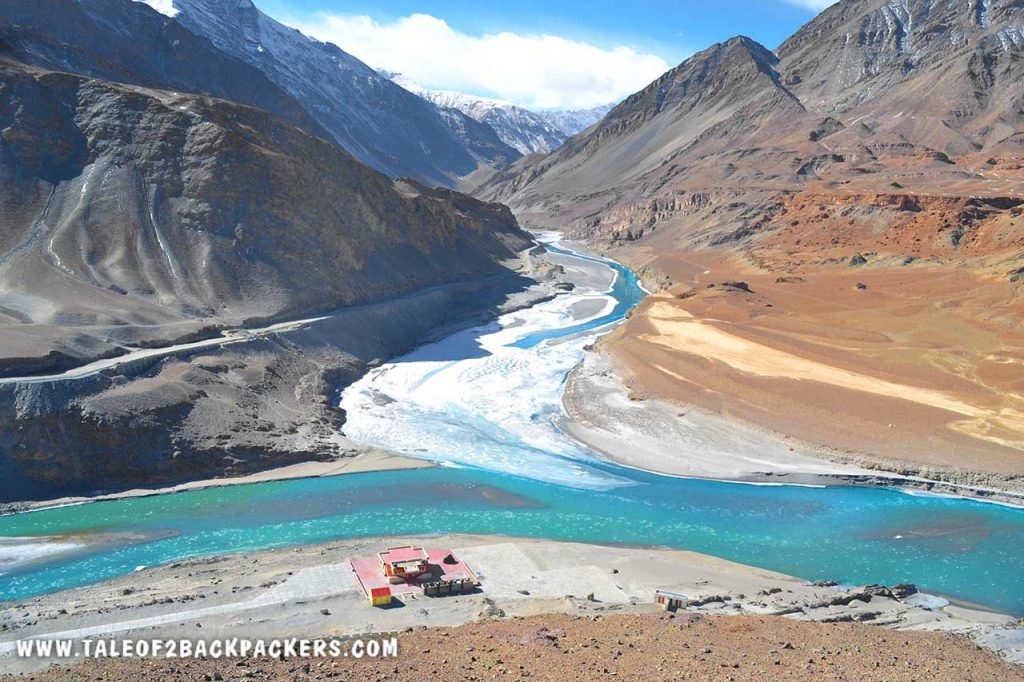 Sangam point of Indus and Zanskar River at Nimmu Leh Ladakh trip