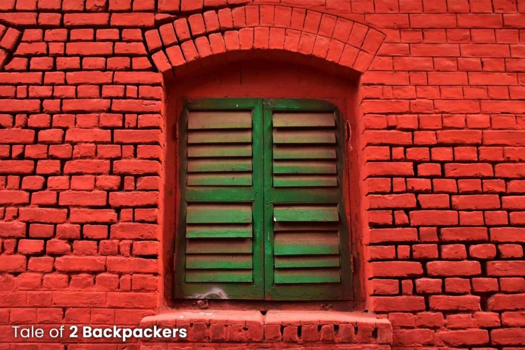 Red walls and green windows at Bow Barracks