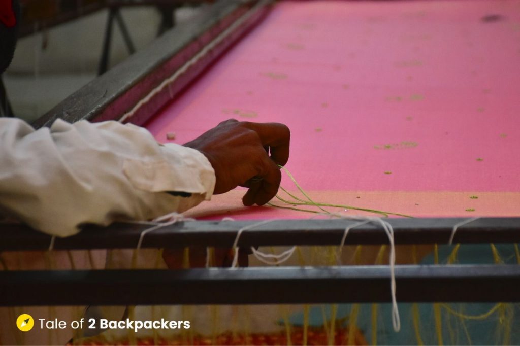 Making brocade in Banarasi saree in factory at Madanpura in Varanasi
