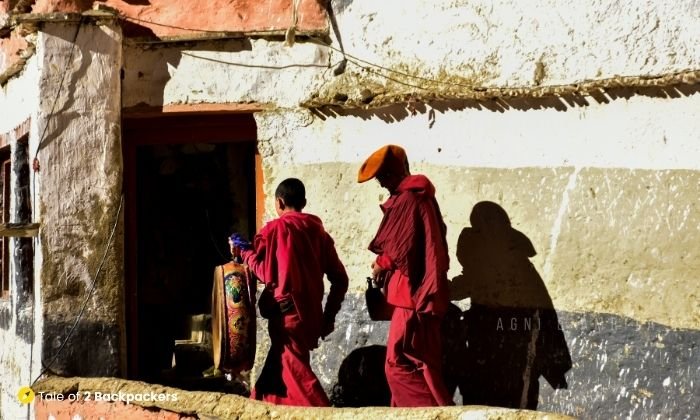 Preparing for prayers at Phuktal Monastery Zanskar