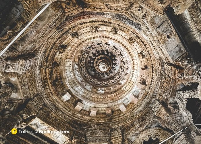 Carved ceiling of Sabha Mandapa in Modhera Sun Temple