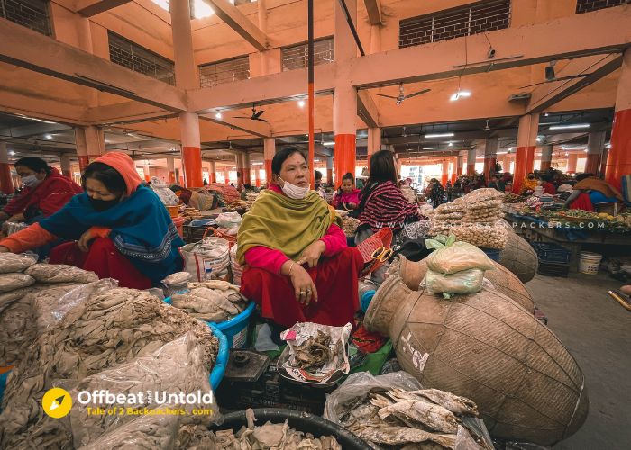 A woman trader inside Ima Keithel or Mothers market in Imphal