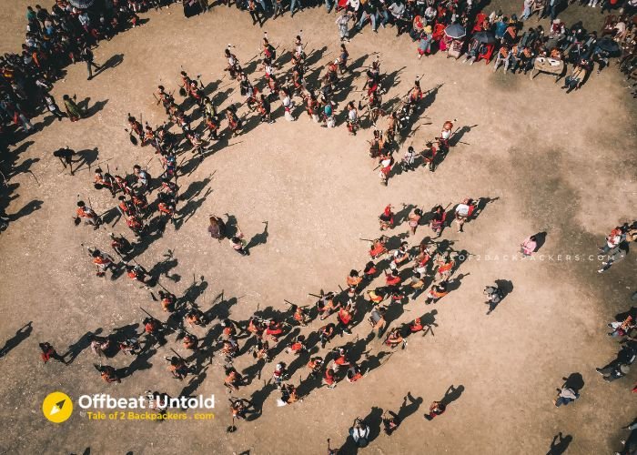 Aerial view of dancers at Aoling Festival at Mon
