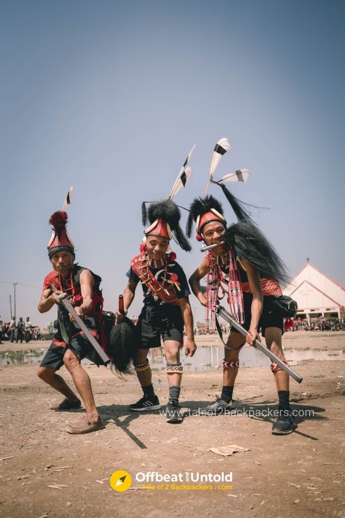 Konyak men dressed as warriors during the Aoling Festival at Longwa