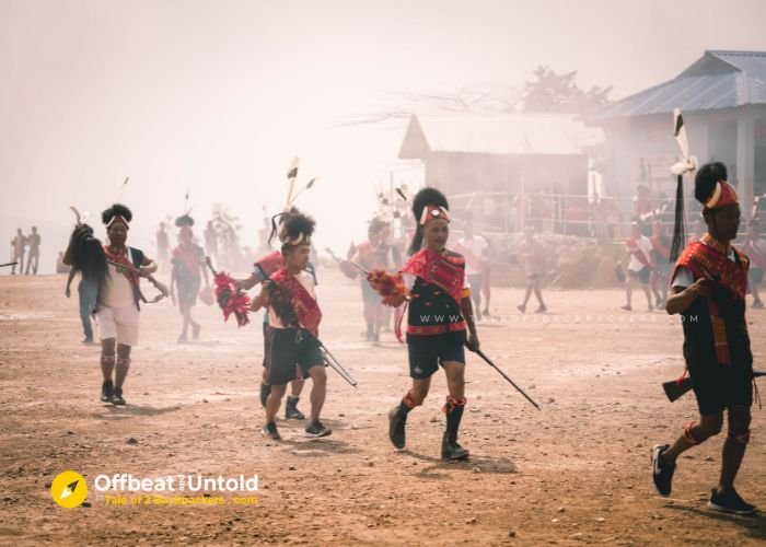 Men performing war dance at Aoling Festival at Sheanghah Chingyu